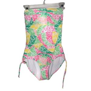 Lilly Pulitzer One Piece Strapless Swimsuit NWOT Floral Pink, Green and Yellow